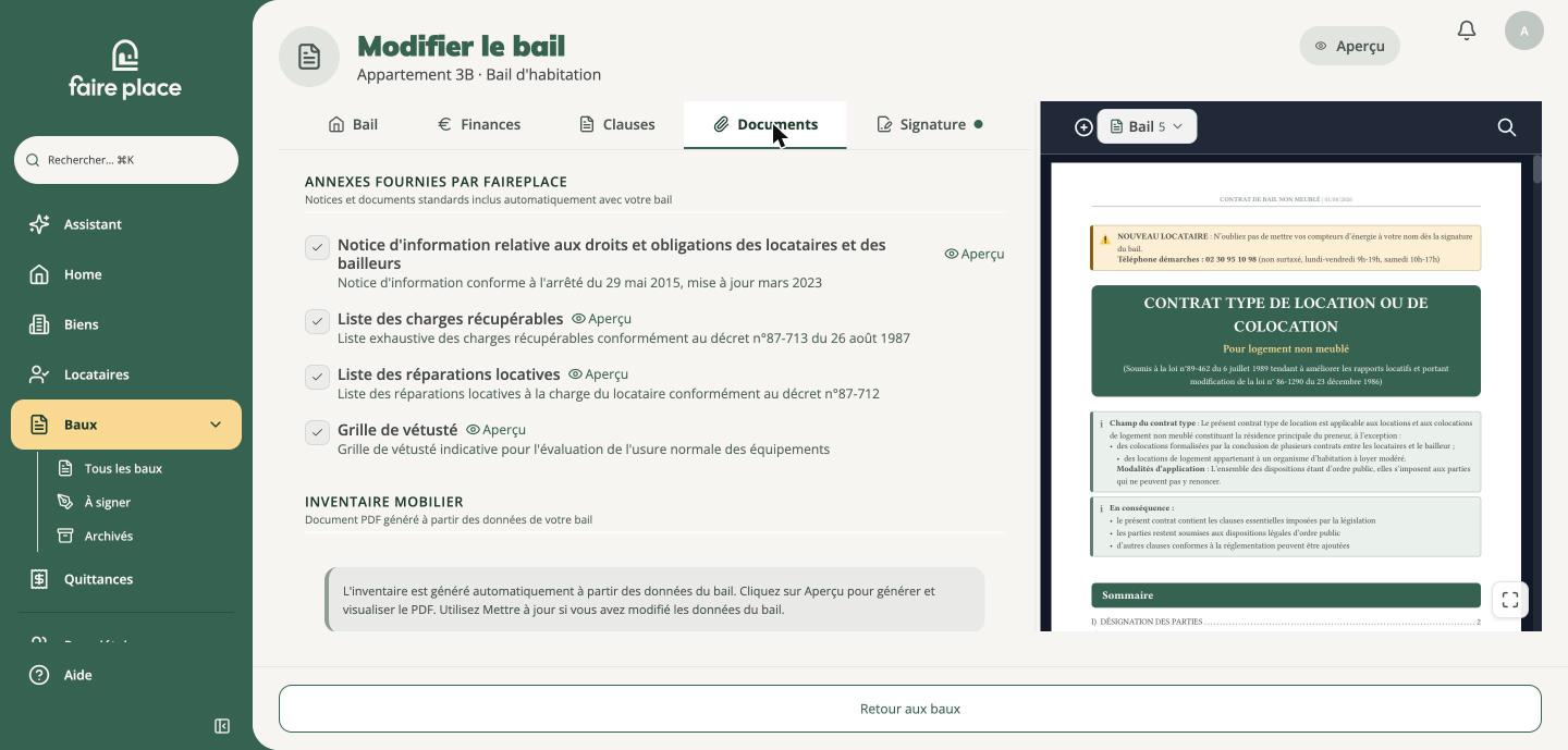 Onglet Documents avec les annexes fournies