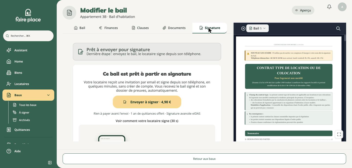 Onglet Signature, prêt à envoyer