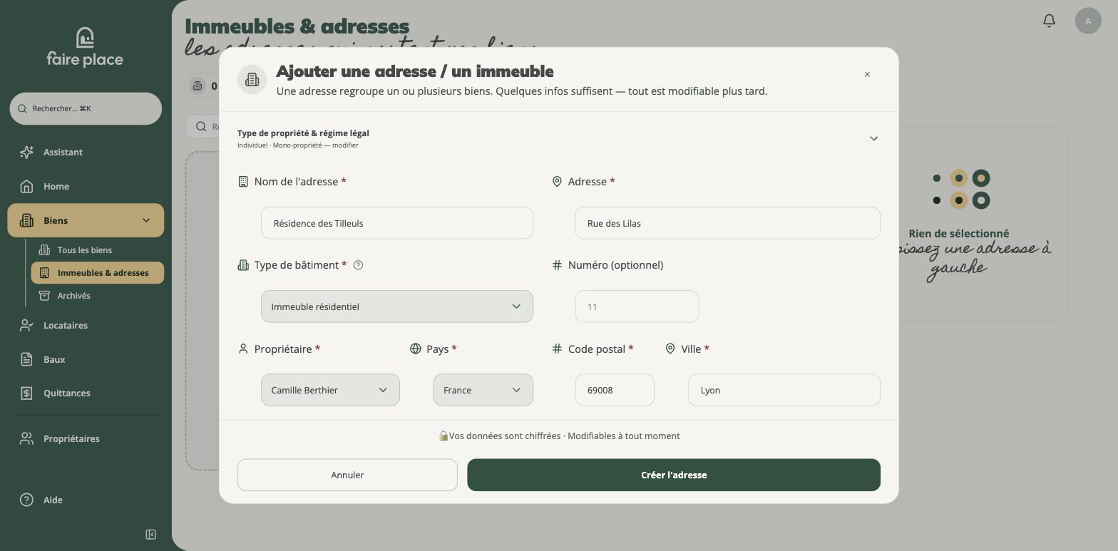 Formulaire de création d'une adresse ou d'un immeuble