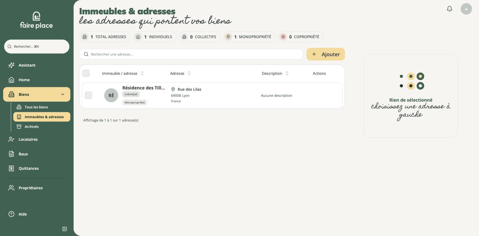 La liste des immeubles et adresses
