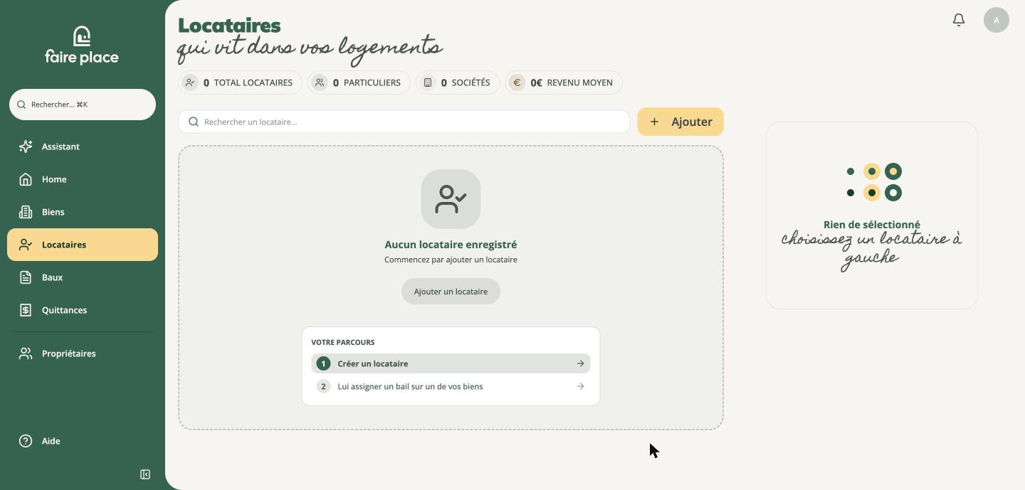 La page Locataires