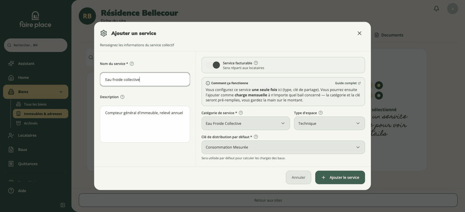Le formulaire d'ajout d'un service, une fois rendu facturable
